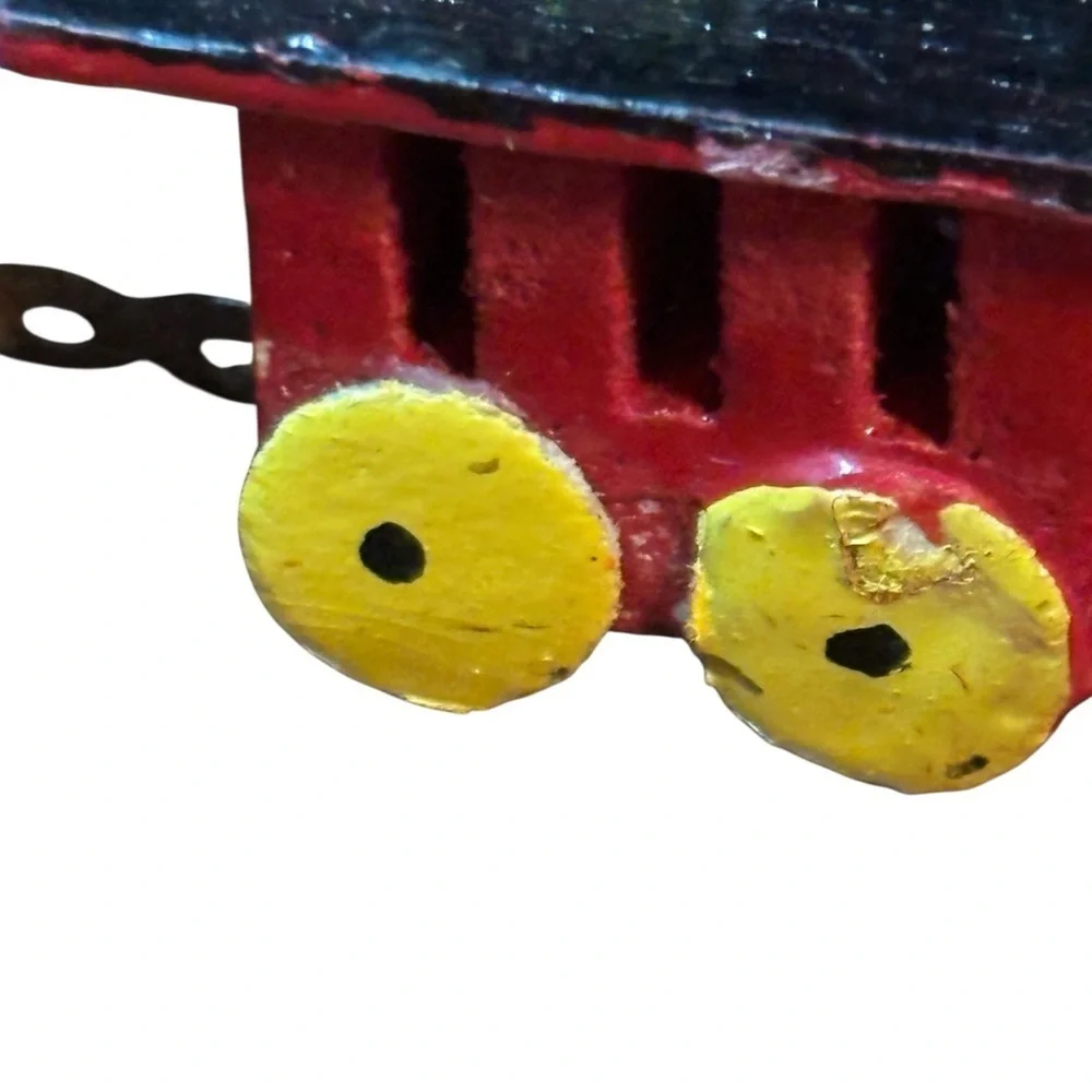 vintage painted wooden train christmas ornament Hand Painted 5” Taiwan